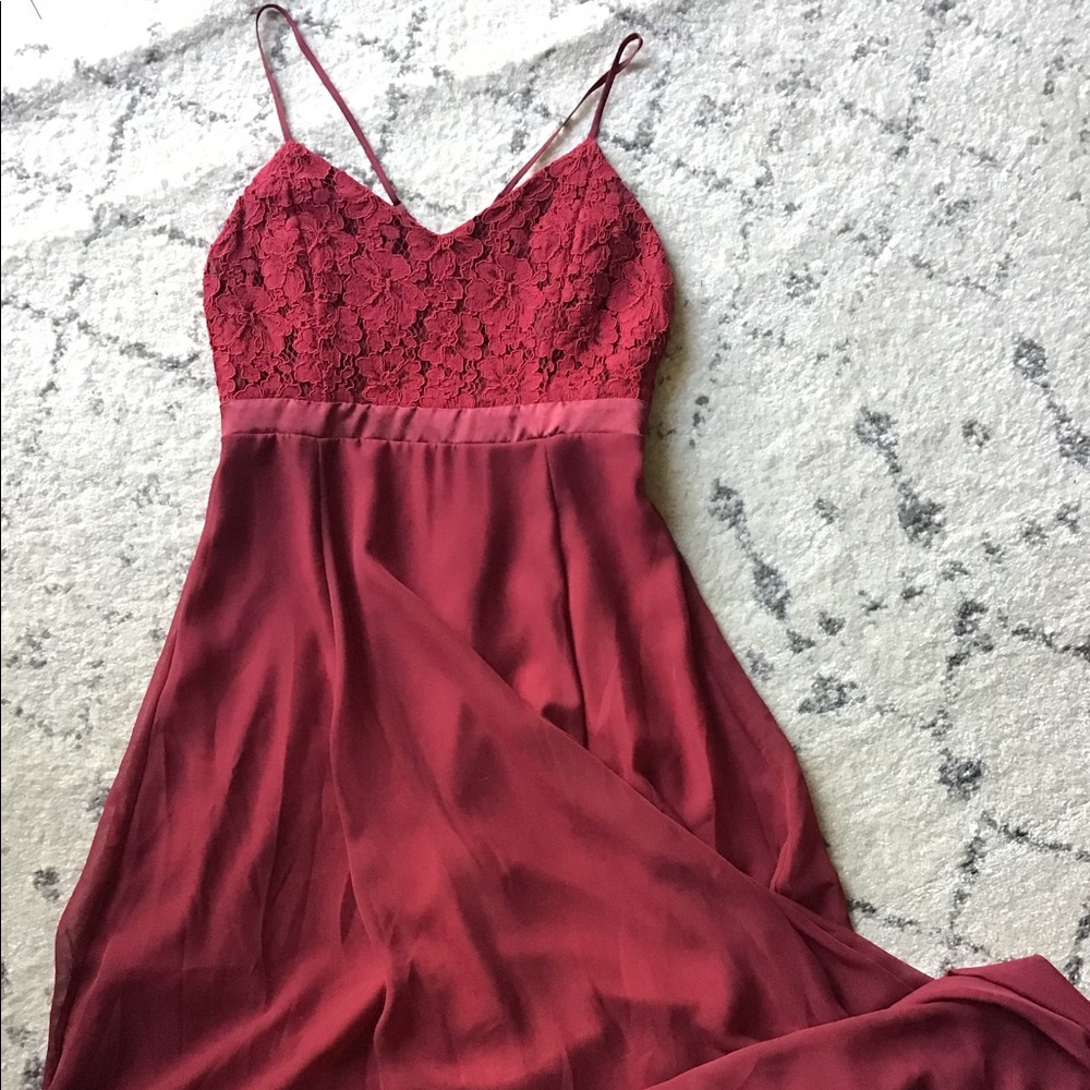 LuLu’s stealing kisses wine red lace maxi dress